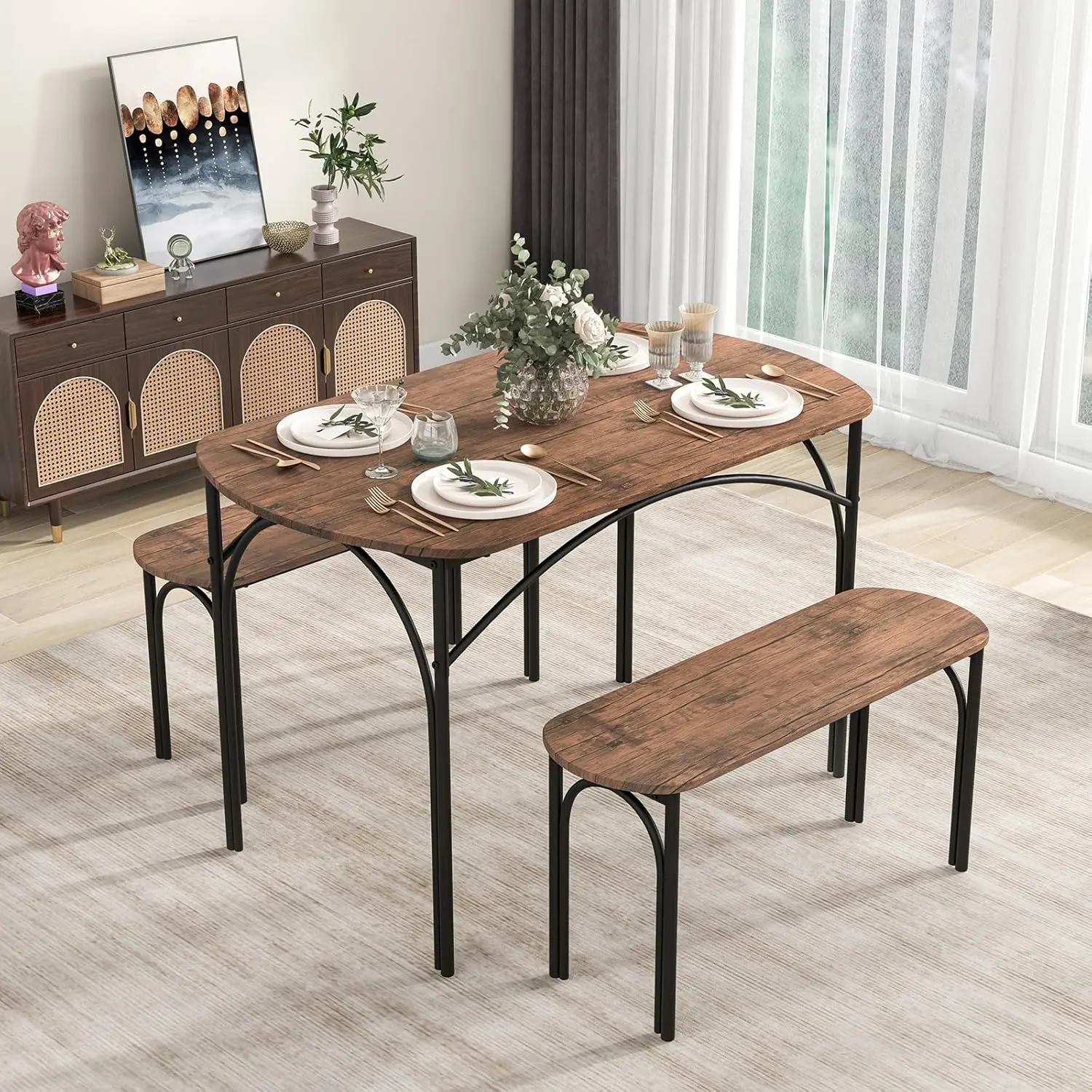 3-Piece Dining Table Set for 4, Wooden Kitchen Table and 2 Benches Set with Metal Frame, Space-Saving Dinette Set, Customized
3-Piece Dining Table Set for 4, Wooden Kitchen Table and 2 Benches Set with Metal Frame, Space-Saving Dinette Set, Customized
