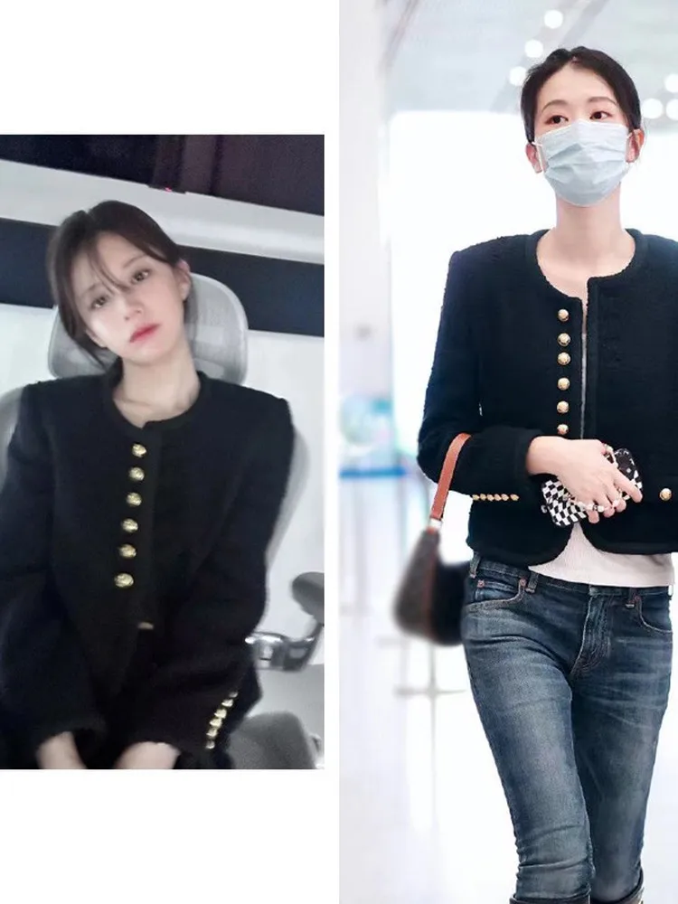High Luxury Black Gold Short Coat Women's Fashion Spring Autumn Straight Tube Pure Color Button up Top Trendy Ladies Jacket
High Luxury Black Gold Short Coat Women's Fashion Spring Autumn Straight Tube Pure Color Button up Top Trendy Ladies Jacket