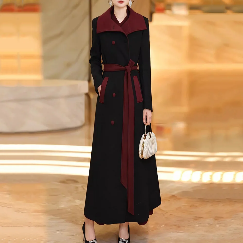 New Women Simplicity Long Woolen Coat Spring Autumn Fashion Double Breasted Slim Waist Patchwork Contrast Color Wool Blends Coat
New Women Simplicity Long Woolen Coat Spring Autumn Fashion Double Breasted Slim Waist Patchwork Contrast Color Wool Blends Coat