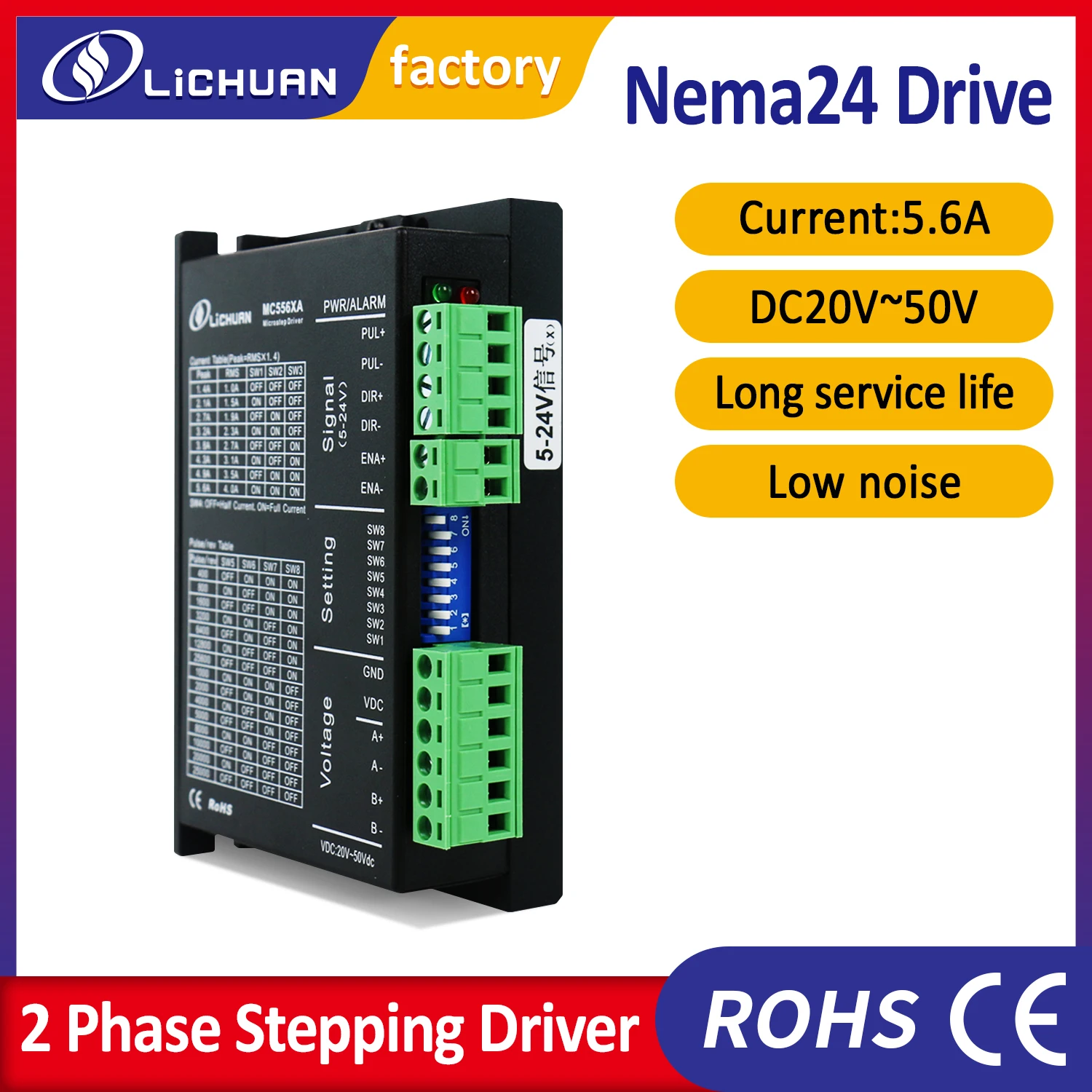 Контроллер цифрового шагового драйвера MC556XA 5,6 А 20-50 В постоянного тока для шагового двигателя Nema23 24 34
Контроллер цифрового шагового драйвера MC556XA 5,6 А 20-50 В постоянного тока для шагового двигателя Nema23 24 34