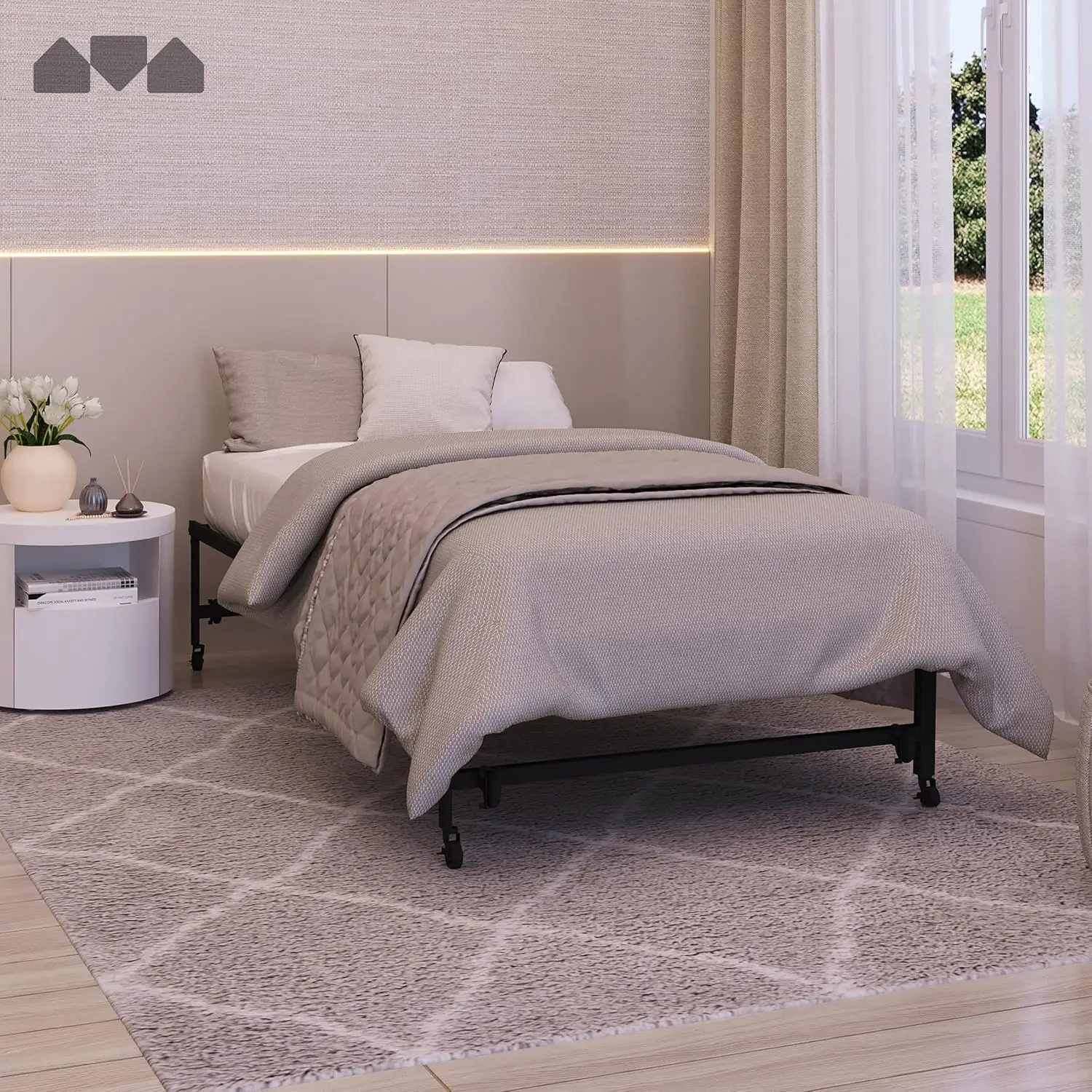 Roll-Out Trundle Bed with Wheels, Modern Black Frame, Trundle Only (Mattress Sold Separately) (Black)
Roll-Out Trundle Bed with Wheels, Modern Black Frame, Trundle Only (Mattress Sold Separately) (Black)