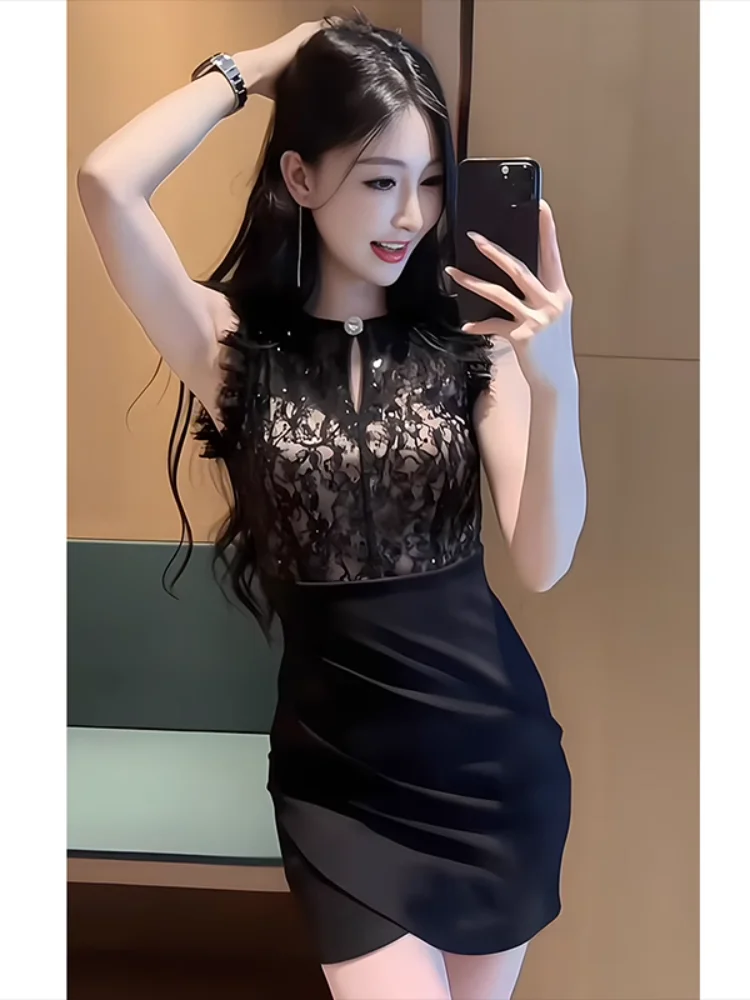 Elegant round Neck Sequin Lace Sleeveless Women's Dress Summer Slimming A-Line Skirt Long Evening Gown Korean Style
Elegant round Neck Sequin Lace Sleeveless Women's Dress Summer Slimming A-Line Skirt Long Evening Gown Korean Style