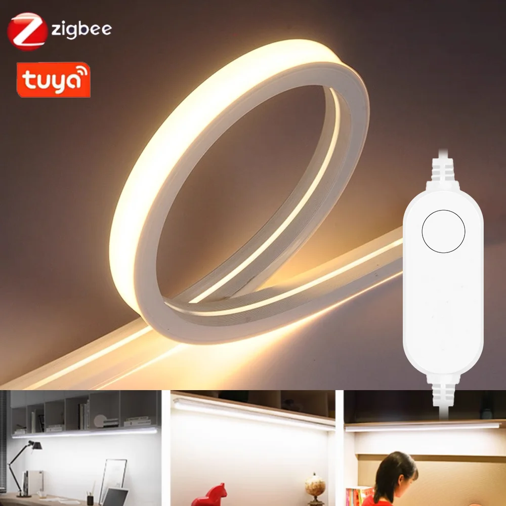 DC24V Tuya Zigbee3.0 Silicone Neon Desk Lamp CCT Color 2700K-6500K Dimmable LED Lights 1M Tube LED Bar Under Cabinet Lighting
DC24V Tuya Zigbee3.0 Silicone Neon Desk Lamp CCT Color 2700K-6500K Dimmable LED Lights 1M Tube LED Bar Under Cabinet Lighting