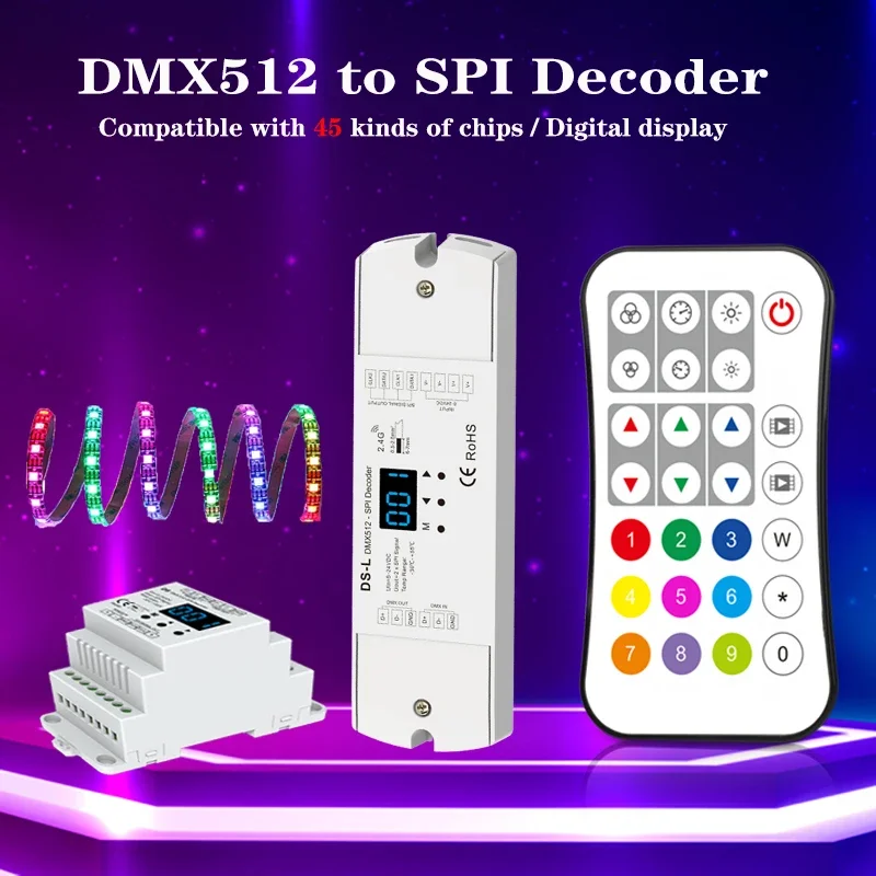 DMX512 to SPI Decoder WS2812 WS2815 WS2811 RGB RGBW IC pixel LED strip controller 5V-24V 2.4G RF remote
DMX512 to SPI Decoder WS2812 WS2815 WS2811 RGB RGBW IC pixel LED strip controller 5V-24V 2.4G RF remote
