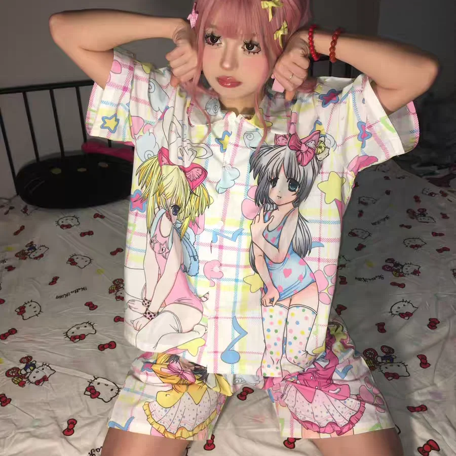 Onalippa Soft Girl Instagram Japanese Internet Celebrity Nightwear Summer New Cute Cartoon Thin Short Sleeve Home Clothing Set
Onalippa Soft Girl Instagram Japanese Internet Celebrity Nightwear Summer New Cute Cartoon Thin Short Sleeve Home Clothing Set