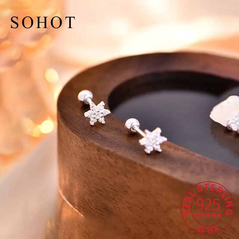 Real 925 Sterling Silver Sparkling Zircon Star Stud Earrings for Fashion Women Fine Jewelry Piercing Screw Bead Accessories
Real 925 Sterling Silver Sparkling Zircon Star Stud Earrings for Fashion Women Fine Jewelry Piercing Screw Bead Accessories