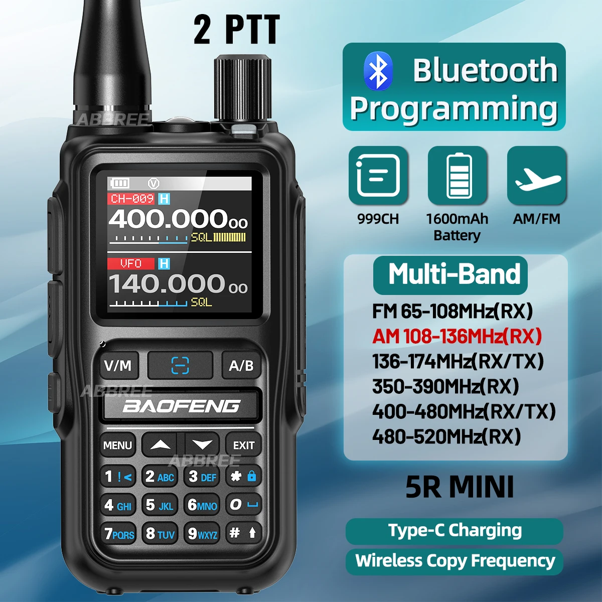Baofeng UV-5R Mini Walkie Talkie Dual PTT Wireless Bluetooth Programming NOAA Portable Long Range Ham Radio for Camping outdoors
Baofeng UV-5R Mini Walkie Talkie Dual PTT Wireless Bluetooth Programming NOAA Portable Long Range Ham Radio for Camping outdoors