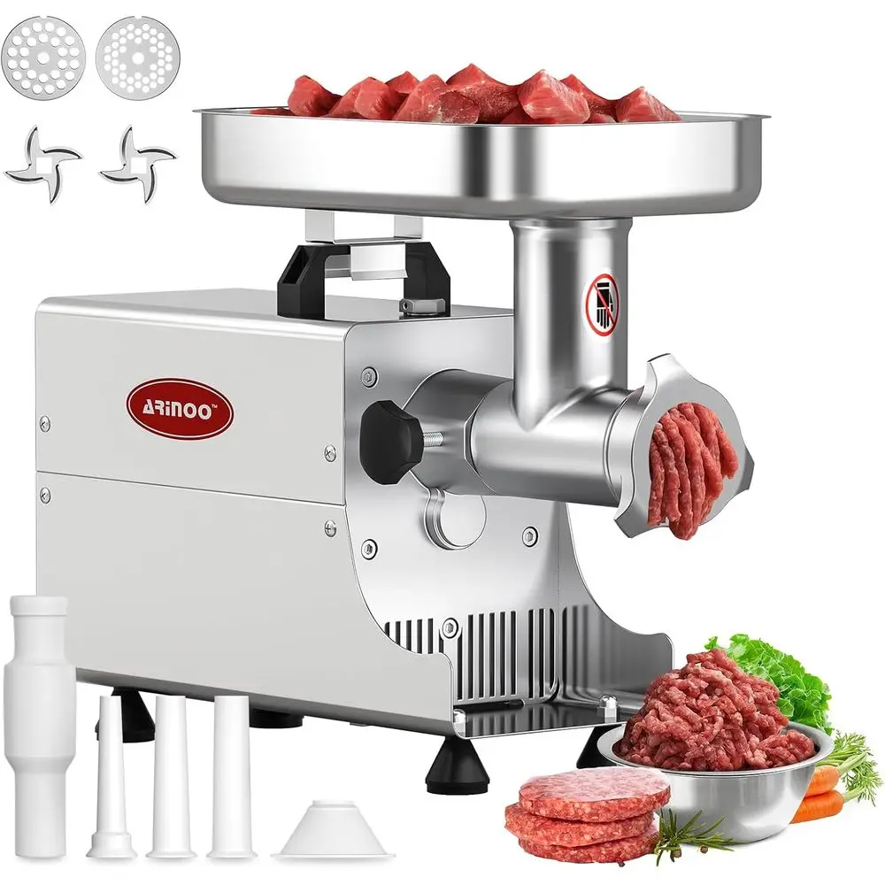 Commercial Electric Meat Grinder #8, 0.6HP Heavy Duty Industrial StainlSteel Meat Mincer with 2 Blades, 2 Plates & 3 Stuing Tube
Commercial Electric Meat Grinder #8, 0.6HP Heavy Duty Industrial StainlSteel Meat Mincer with 2 Blades, 2 Plates & 3 Stuing Tube