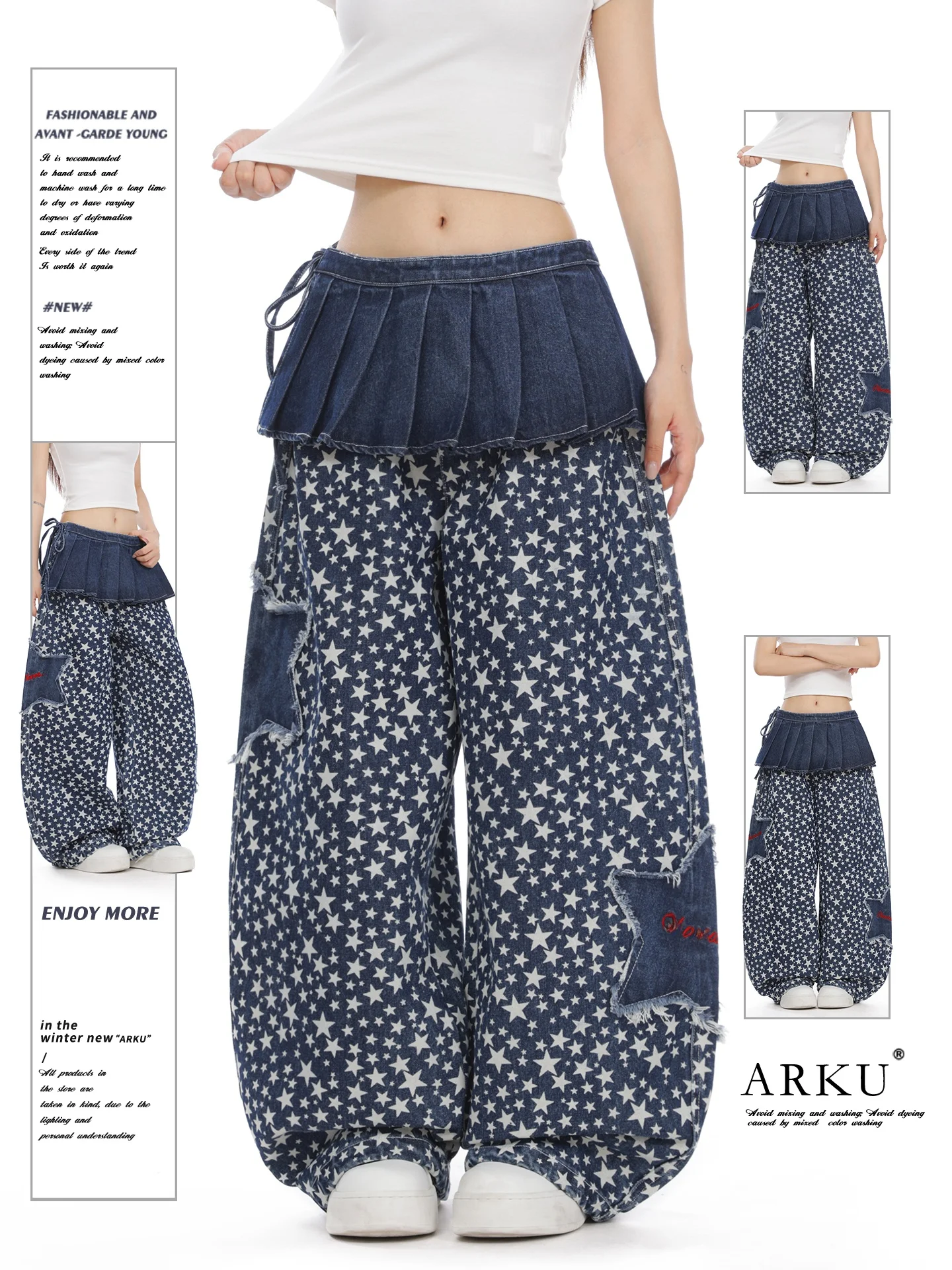 Loose Women's Jeans Korean Style Star Embroidery Draping Wide Leg Long Pants Female Fashion Casual Comfortable Denim Skinnies
Loose Women's Jeans Korean Style Star Embroidery Draping Wide Leg Long Pants Female Fashion Casual Comfortable Denim Skinnies