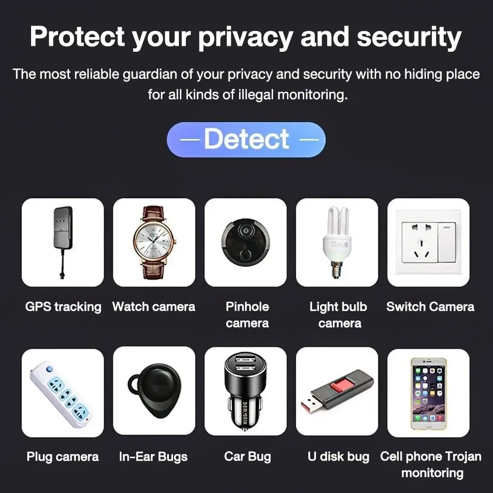 Портативный Детектор камеры Инфракрасное обнаружение Обнаружение GPS трекера Анти-детектор Сканирование радиочастотных сигналов
Портативный Детектор камеры Инфракрасное обнаружение Обнаружение GPS трекера Анти-детектор Сканирование радиочастотных сигналов