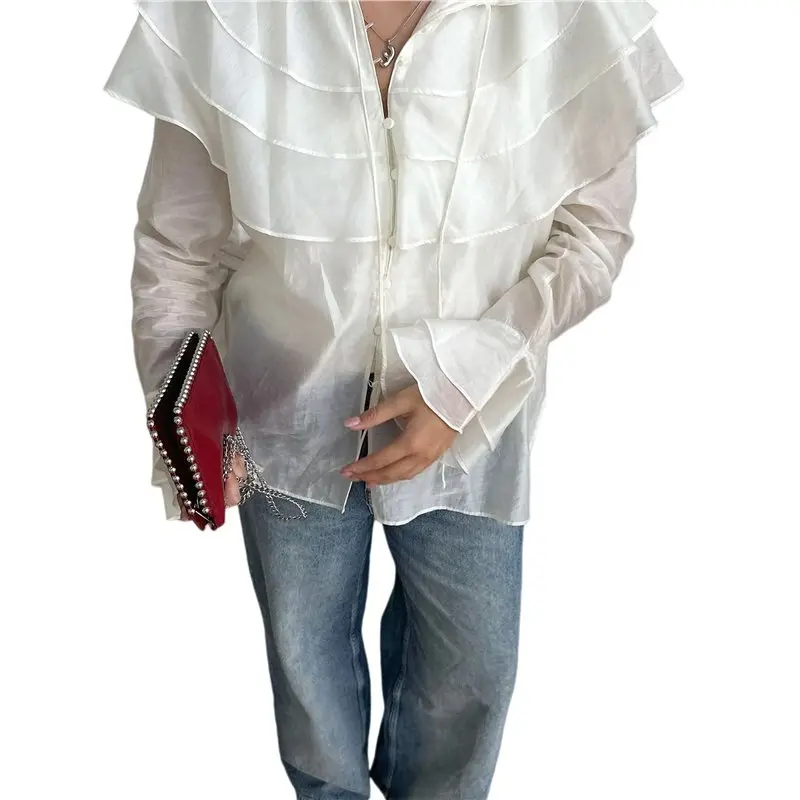 CYL-Women's Chiffon Ruffle Blouse Long Sleeve V Neck Tiered Layered Fashion Tops White S
CYL-Women's Chiffon Ruffle Blouse Long Sleeve V Neck Tiered Layered Fashion Tops White S