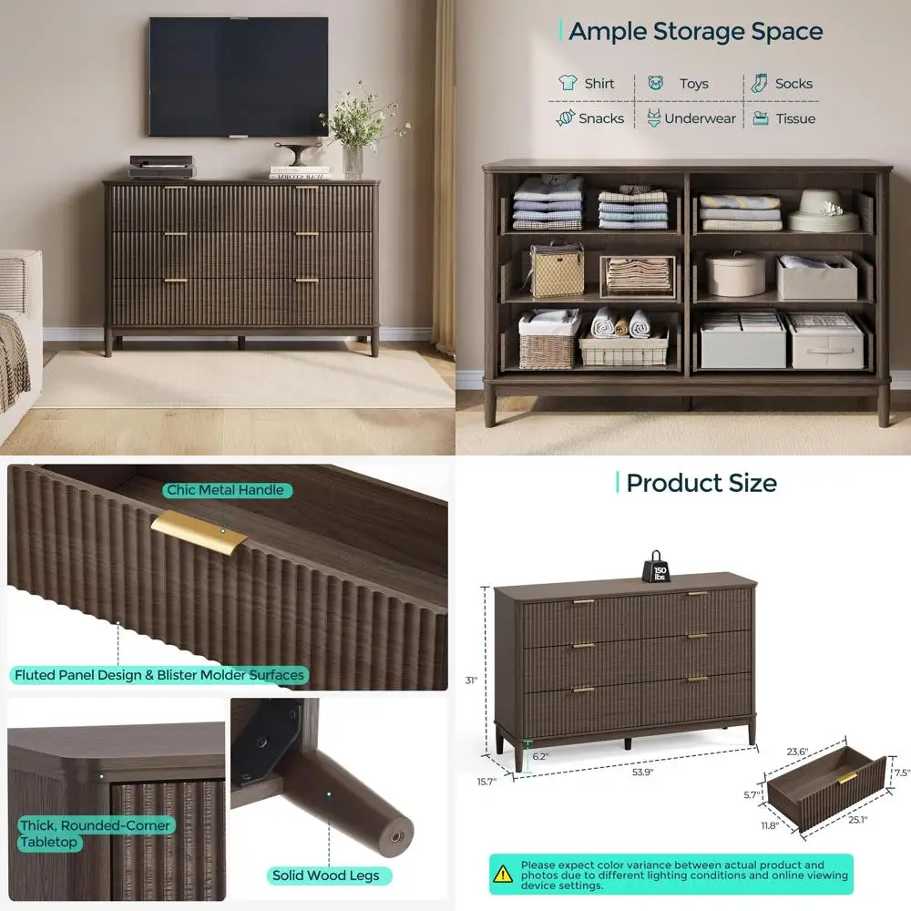 Wide 54 Modern Tall Chest of Drawers with Curved Design, Deep Drawers, Large Walnut Wood Cabinet for Bedroom Storage
Wide 54 Modern Tall Chest of Drawers with Curved Design, Deep Drawers, Large Walnut Wood Cabinet for Bedroom Storage