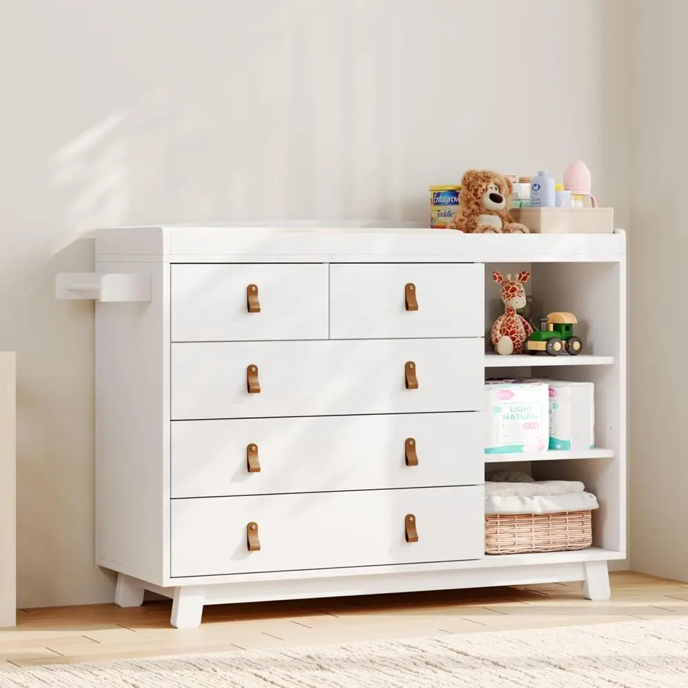 White Multi-Functional Diaper Changing Station with 5 Drawers and Adjustable Shelves for Nursery or Kids' Bedroom
White Multi-Functional Diaper Changing Station with 5 Drawers and Adjustable Shelves for Nursery or Kids' Bedroom