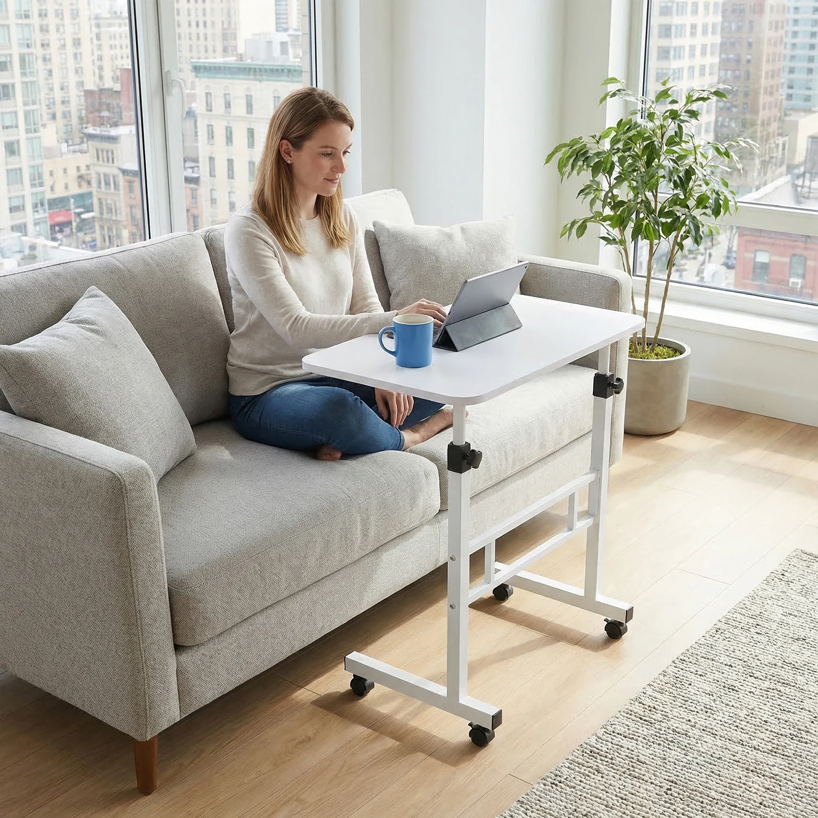 Standing Desk Adjustable Height Mobile Stand Up Desk with Wheels (White)
Standing Desk Adjustable Height Mobile Stand Up Desk with Wheels (White)