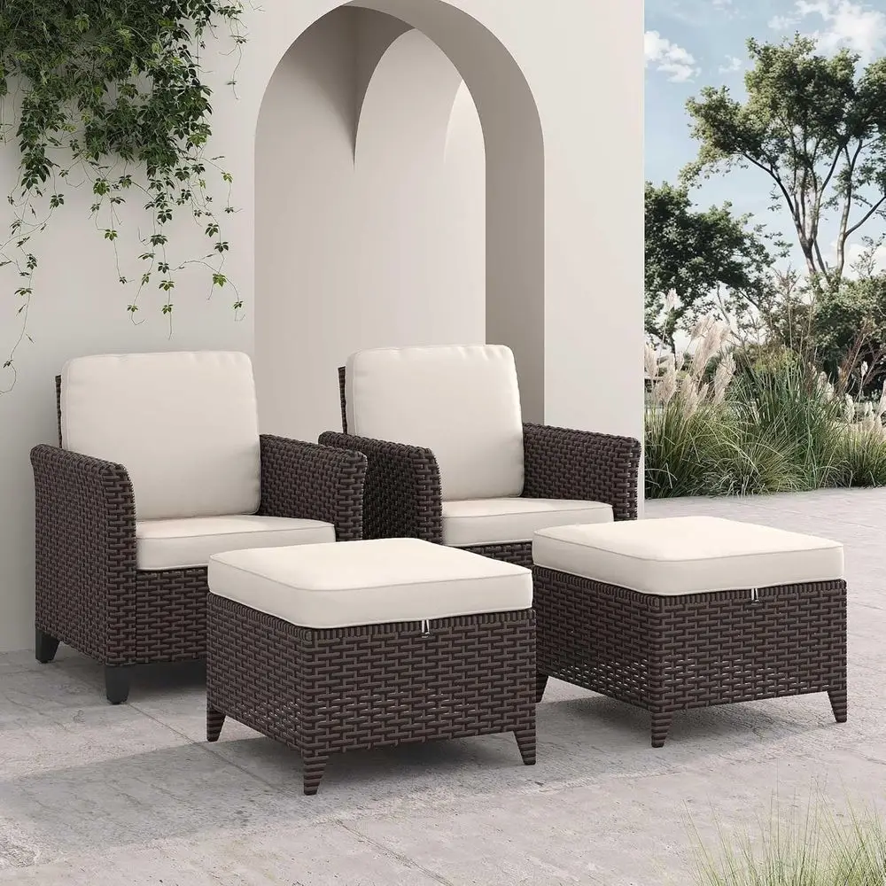 All-Weather PE Wicker 4-Piece Patio Set with Cushions: 2 High Back Chairs & 2 Ottomans for Outdoor Spaces
All-Weather PE Wicker 4-Piece Patio Set with Cushions: 2 High Back Chairs & 2 Ottomans for Outdoor Spaces