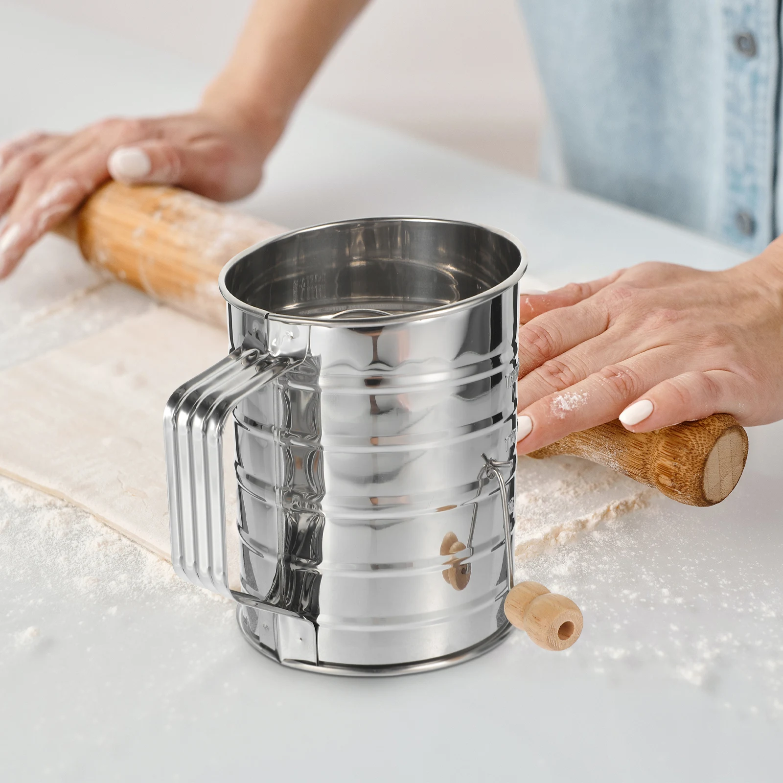 Stainless Steel Sifter Double Layer Manual Mesh Sieve For Baking Kitchen Powdered Sugar Almond Flour Cocoa Sifting
Stainless Steel Sifter Double Layer Manual Mesh Sieve For Baking Kitchen Powdered Sugar Almond Flour Cocoa Sifting