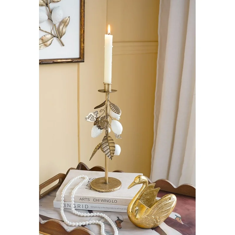 6.5x5.5x13" Iron Candle Holder with Gold Botanical Pattern and White Resin Accents
6.5x5.5x13" Iron Candle Holder with Gold Botanical Pattern and White Resin Accents