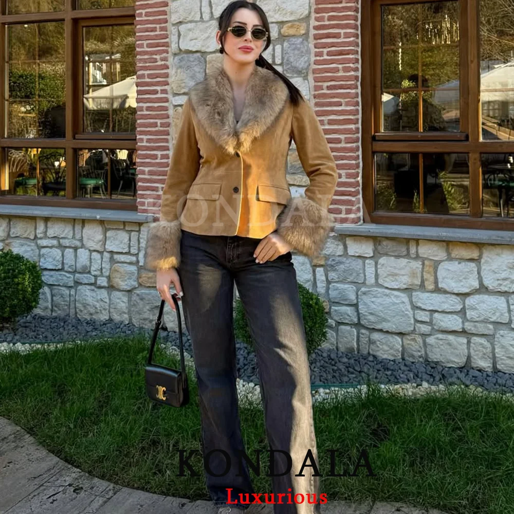 KONDALA Vintage Fur Suede Jackets Women Long Sleeve V Neck Buttons Slim Coats Fashion 2026 Aututmn Spring Casual Chic Khaki Coat
KONDALA Vintage Fur Suede Jackets Women Long Sleeve V Neck Buttons Slim Coats Fashion 2026 Aututmn Spring Casual Chic Khaki Coat