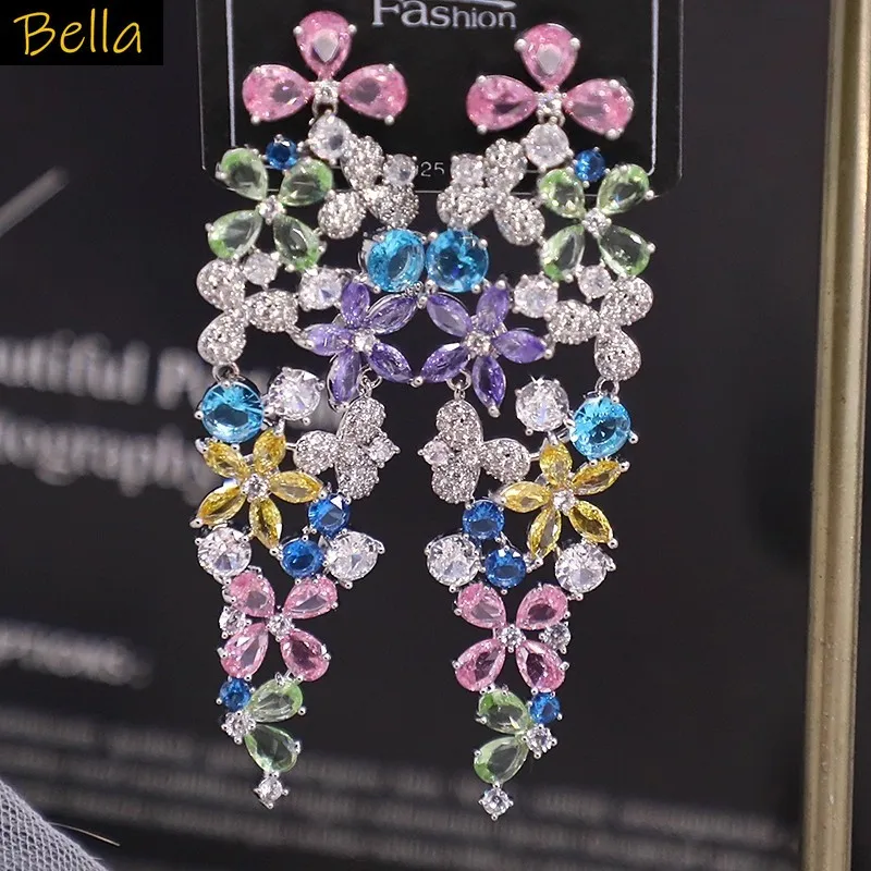 Large Long Flower Earrings for Women Luxury Jewelry Colorful Zirconia Silver Gold Color Plant Dangling Earrings Dinner Party
Large Long Flower Earrings for Women Luxury Jewelry Colorful Zirconia Silver Gold Color Plant Dangling Earrings Dinner Party