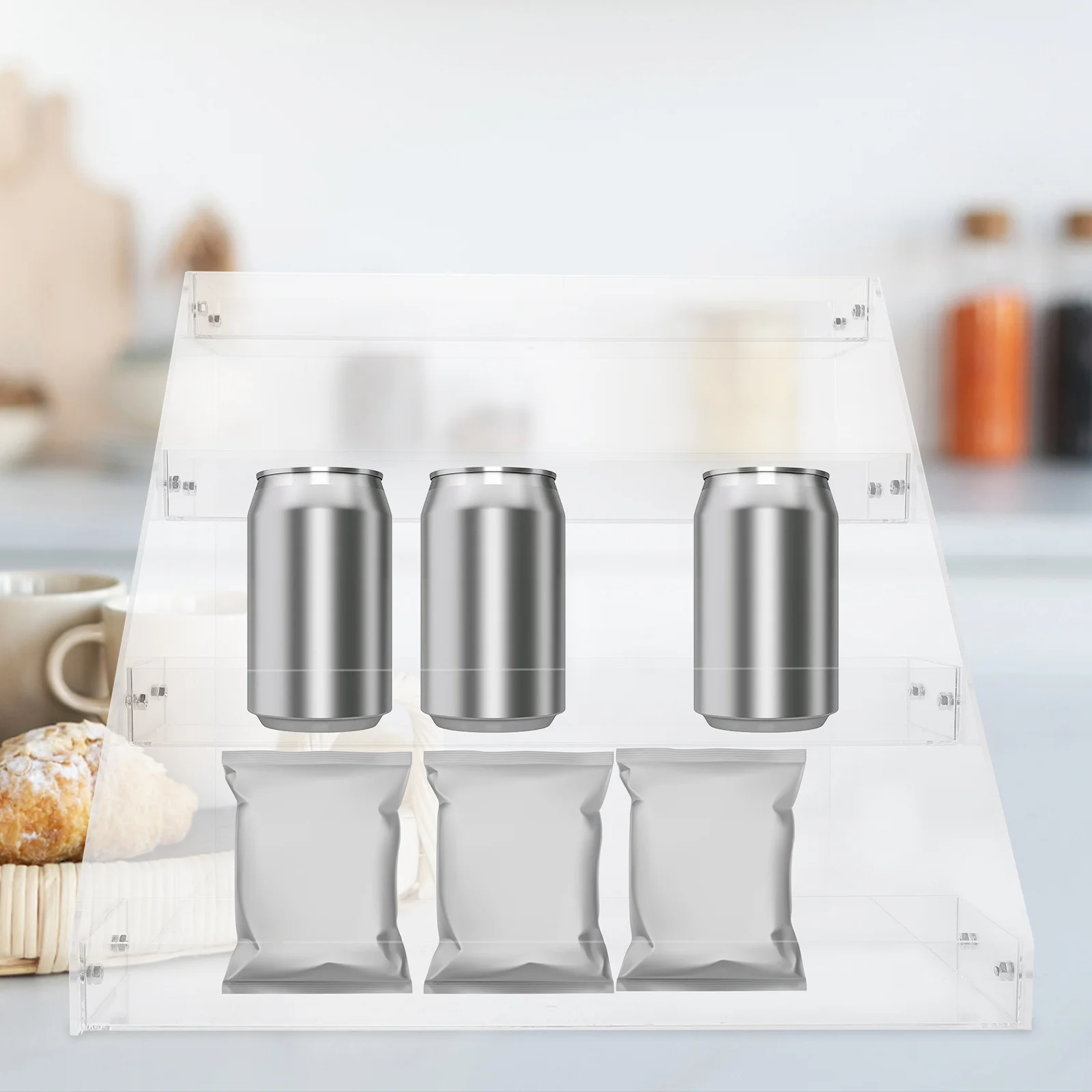 Acrylic Beverage Display Rack Multi-Tier Transparent Storage Shelf Adjustable Height for Snacks Drinks Store Counter