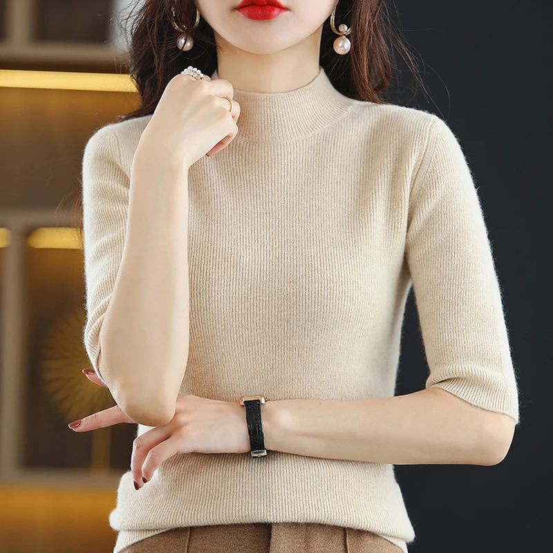 Half Sleeve Casual Knit Sweater Half Turtleneck Summer Shirt Pullover Women Solid Tshirt Knitted Top Elegant Bottom Blouse 27569
Half Sleeve Casual Knit Sweater Half Turtleneck Summer Shirt Pullover Women Solid Tshirt Knitted Top Elegant Bottom Blouse 27569