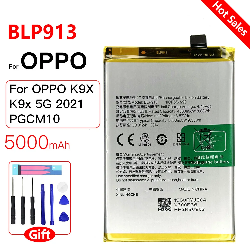 Genuine BLP913 Battery For OPPO K9X K9x 5G 2021 PGCM10 5000mAh rechargeabel batteria+free tools
Genuine BLP913 Battery For OPPO K9X K9x 5G 2021 PGCM10 5000mAh rechargeabel batteria+free tools