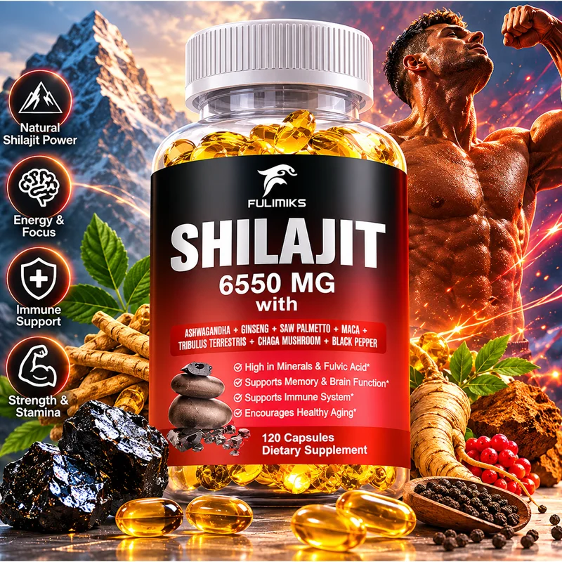 Shilajit Capsules with Maca & Tribulus, Enhances Stamina, Supports Hormone, Immunity, Antioxidant & Anti-Inflammatory Health
Shilajit Capsules with Maca & Tribulus, Enhances Stamina, Supports Hormone, Immunity, Antioxidant & Anti-Inflammatory Health