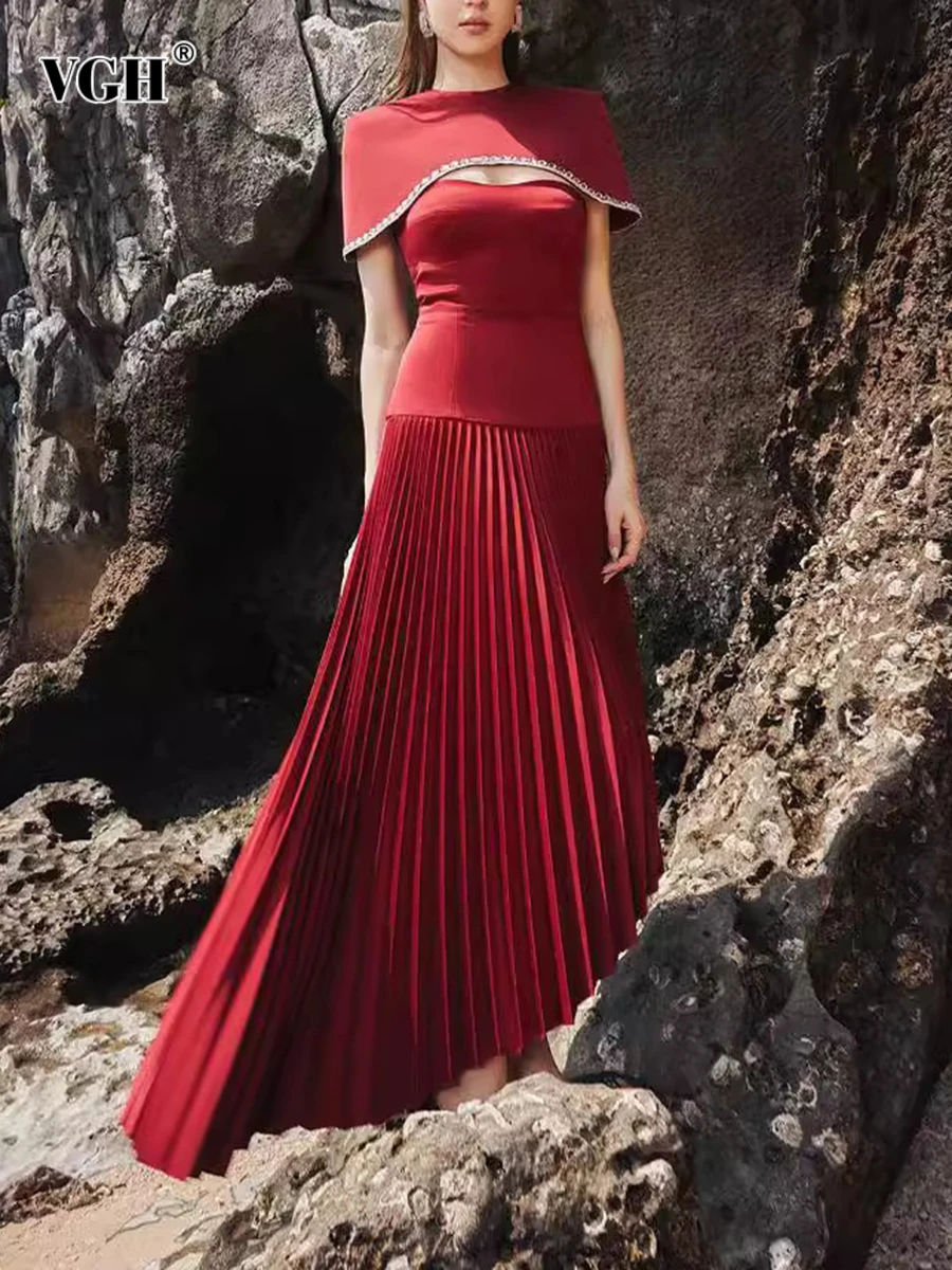 VGH Elegant Hollow Out Pleated Dresses for Women Round Neck Short Sleeve High Waist Temperament Slim Irregular Long Dress Female
VGH Elegant Hollow Out Pleated Dresses for Women Round Neck Short Sleeve High Waist Temperament Slim Irregular Long Dress Female