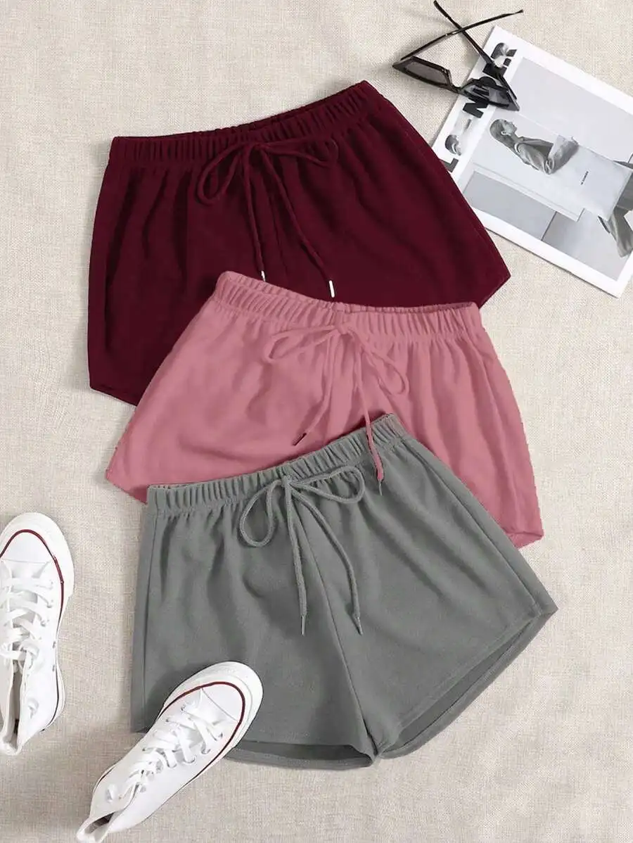 3pcs Solid Knot Waist Lounge Sleep Shorts For Women
3pcs Solid Knot Waist Lounge Sleep Shorts For Women