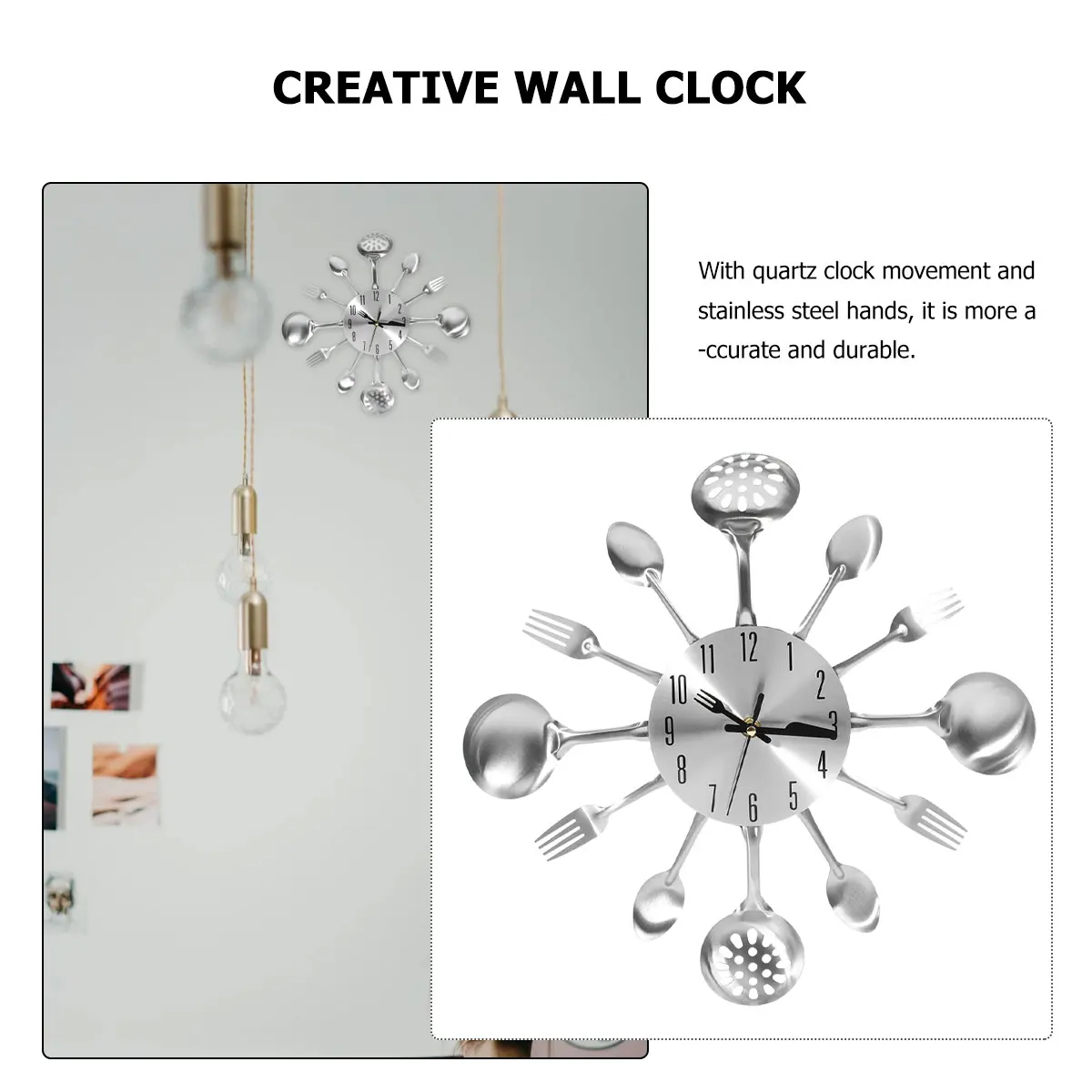 Creative Wall Clock Kitchen Silver Utensil Clocks Operated with Decor Decorate 
Creative Wall Clock Kitchen Silver Utensil Clocks Operated with Decor Decorate
