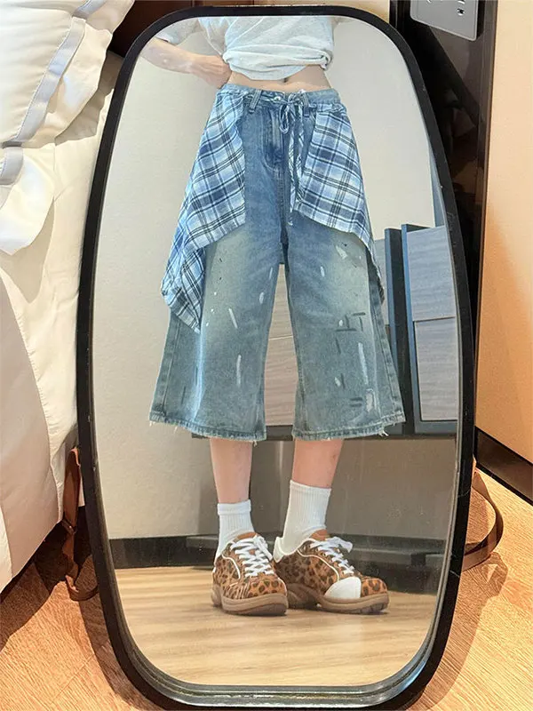 Summer New High Waist Wide Leg Jeans Women's Loose Slimming Concealing Seven-Foot Pants Ink Splashing Design Casual Commute
Summer New High Waist Wide Leg Jeans Women's Loose Slimming Concealing Seven-Foot Pants Ink Splashing Design Casual Commute