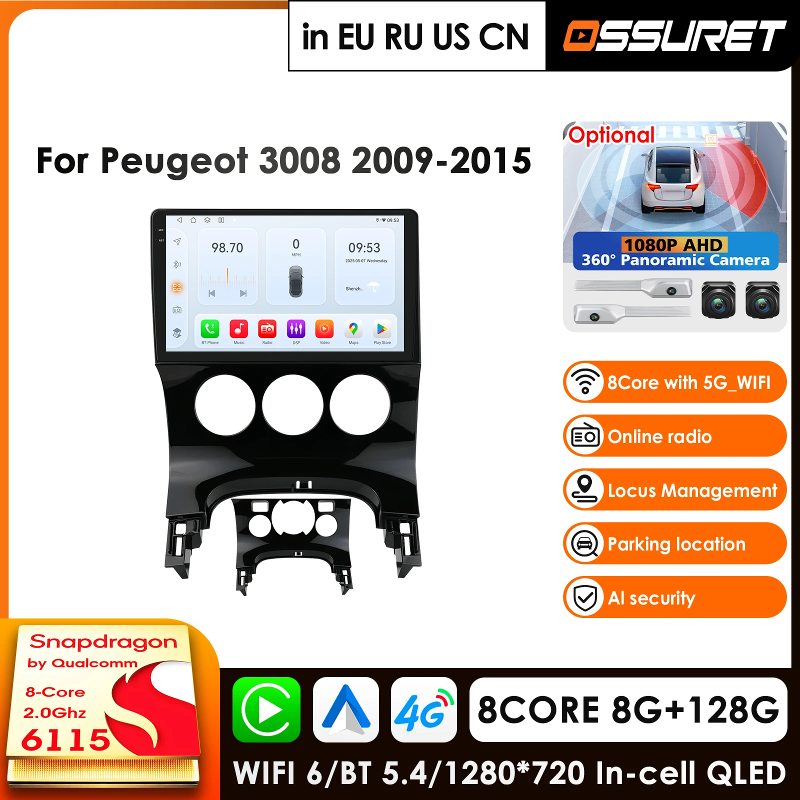 9inch QLED Screen 2din Android Car Radio Multimedia Video Player for Peugeot 3008 2009-2015 GPS Navi Carplay Auto 4G LTE RDS AI
9inch QLED Screen 2din Android Car Radio Multimedia Video Player for Peugeot 3008 2009-2015 GPS Navi Carplay Auto 4G LTE RDS AI