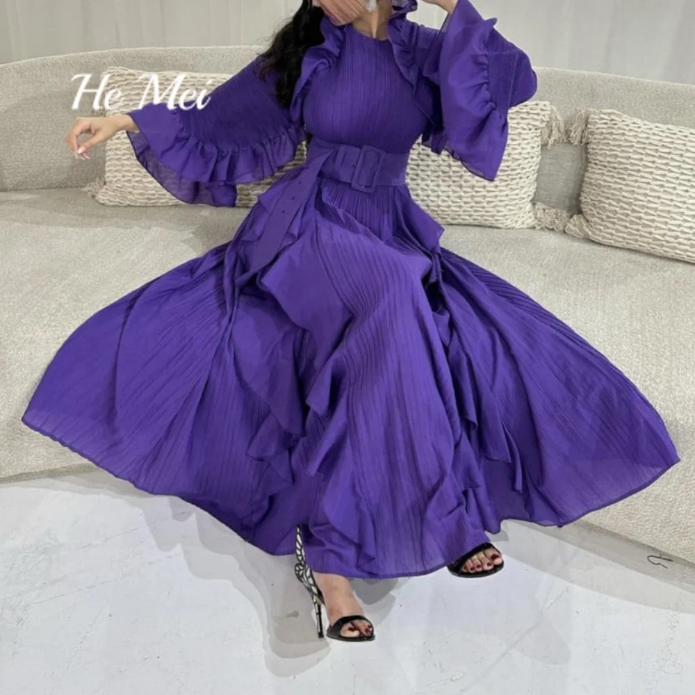Simple Prom Dress For Women O-Neck A Line Elegant Evening Gowns With Belt Long Sleeve Ankle Length Party Dresses فساتين السهرة
Simple Prom Dress For Women O-Neck A Line Elegant Evening Gowns With Belt Long Sleeve Ankle Length Party Dresses فساتين السهرة
