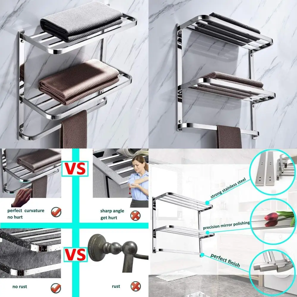 20 Inch 2-Tier Bathroom Towel Rack with Floating Shelf, Polished Chrome Finish, Includes Mounting Hardware
20 Inch 2-Tier Bathroom Towel Rack with Floating Shelf, Polished Chrome Finish, Includes Mounting Hardware