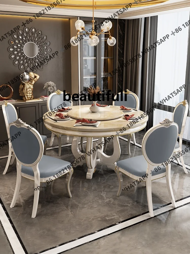 American solid wood dining table and chairs combination rural pastoral modern round European marble
American solid wood dining table and chairs combination rural pastoral modern round European marble