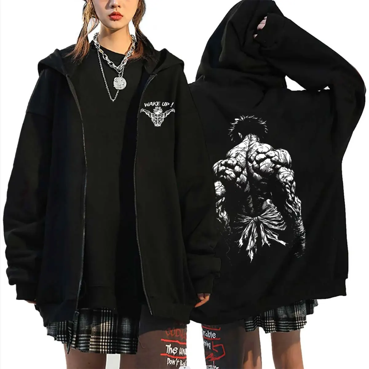 Anime Baki Hanma Wake Up Zipper Hoodie Men Women Manga Oversized Streetwear Men's Casual Hoodies Male Fashion Zip Up Jacket Coat
Anime Baki Hanma Wake Up Zipper Hoodie Men Women Manga Oversized Streetwear Men's Casual Hoodies Male Fashion Zip Up Jacket Coat