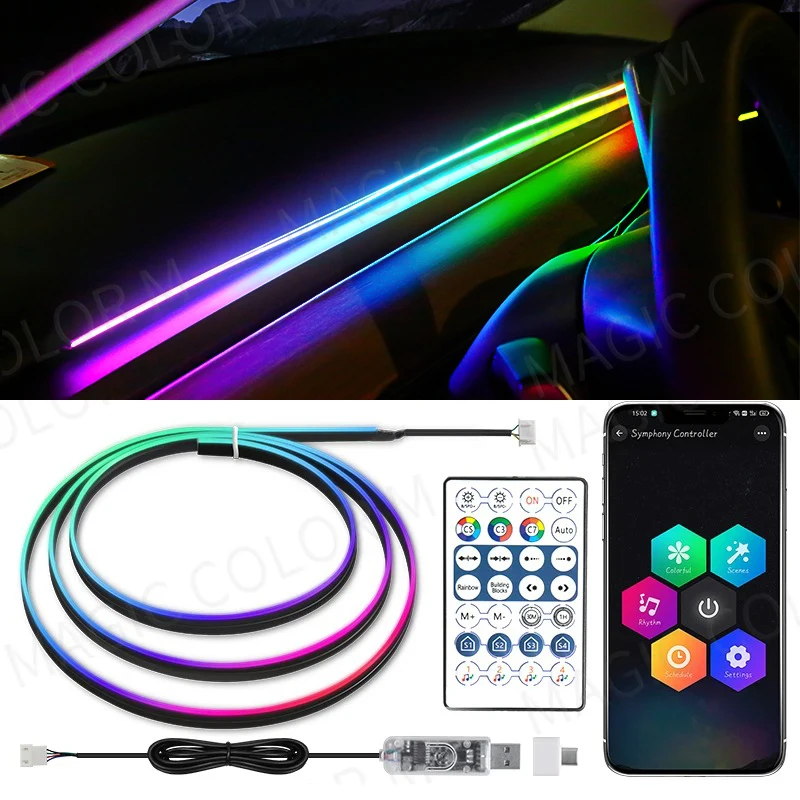 2in1 Car LED Ambient Light USB 64 Colors Acrylic Strips Full Colors RGB Car Interior Hidden App Remote Control Atmosphere Lamp
2in1 Car LED Ambient Light USB 64 Colors Acrylic Strips Full Colors RGB Car Interior Hidden App Remote Control Atmosphere Lamp