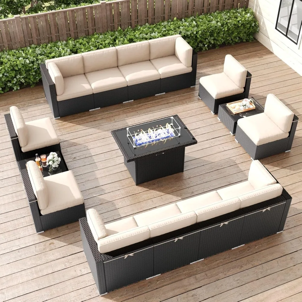 15 Pieces Patio Furniture Set with Fire Pit Table, Rattan Modular Sectional Patio Conversation Sofa Set
15 Pieces Patio Furniture Set with Fire Pit Table, Rattan Modular Sectional Patio Conversation Sofa Set