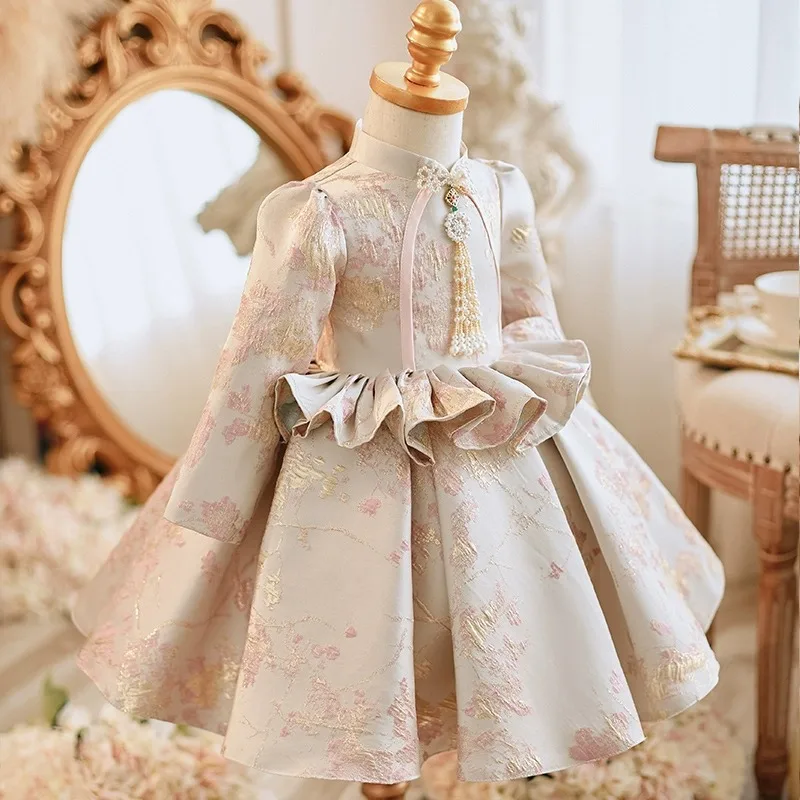 Children's Long Sleeve Cheongsam Little Dress Princess Dress High-end Flower Girl Baby Girl First Birthday Clothes Puffy Dress S
Children's Long Sleeve Cheongsam Little Dress Princess Dress High-end Flower Girl Baby Girl First Birthday Clothes Puffy Dress S