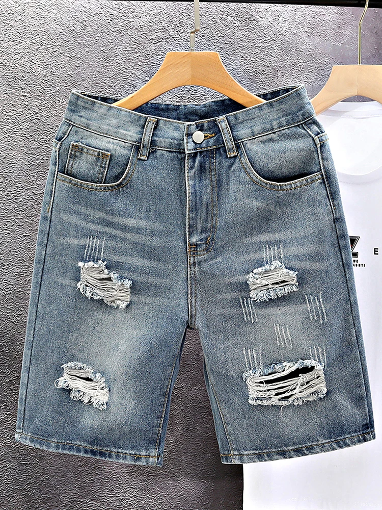 Летние мужские рваные джинсовые шорты из тонкой ткани, свободного кроя, молодежные, модные, синие, повседневные, длиной до колена, прямого кроя
Летние мужские рваные джинсовые шорты из тонкой ткани, свободного кроя, молодежные, модные, синие, повседневные, длиной до колена, прямого кроя