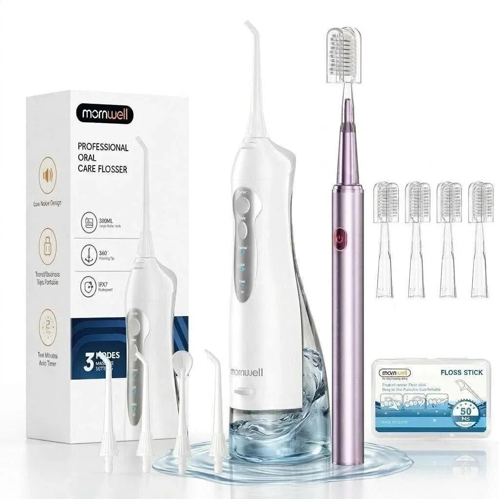 Mornwell Electric Toothbrush with Water Flosser Combo: Portable Oral Clean Kit for Teeth Brushing & Flossing With Multiple Modes
Mornwell Electric Toothbrush with Water Flosser Combo: Portable Oral Clean Kit for Teeth Brushing & Flossing With Multiple Modes