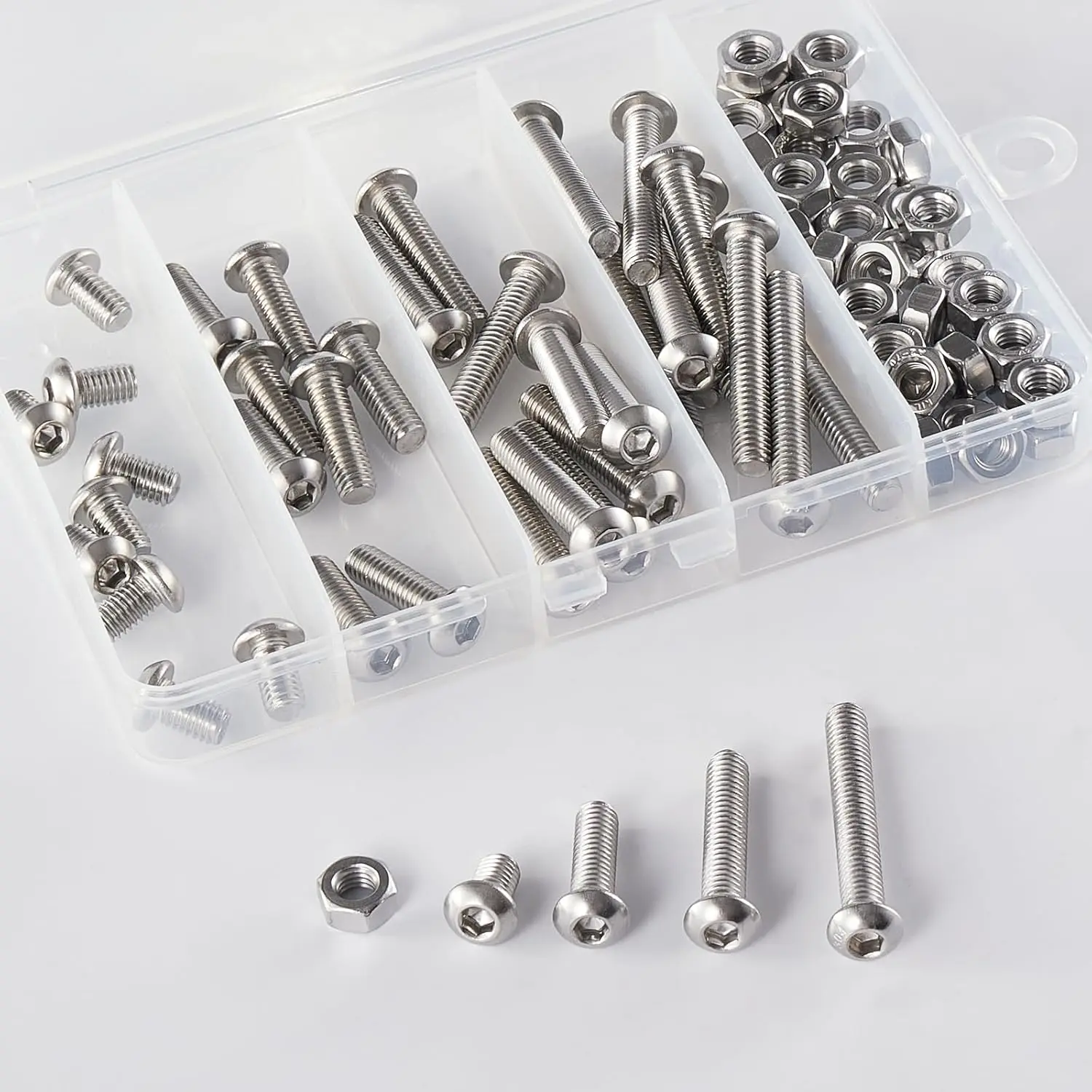M8/M6x10-80mm Button Head Hex Nut Bolts and Nuts, Stainless Steel 304, Glossy Finish, Metric Hex Drive, Full Threaded, Combinati
M8/M6x10-80mm Button Head Hex Nut Bolts and Nuts, Stainless Steel 304, Glossy Finish, Metric Hex Drive, Full Threaded, Combinati