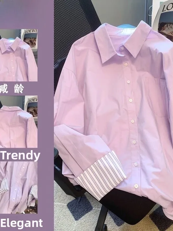 Loose Casual Long Sve Ne irt Women's Spring Autumn Purple Stripe Patchwork Design Comfortable Versatile Ladies' Top
Loose Casual Long Sve Ne irt Women's Spring Autumn Purple Stripe Patchwork Design Comfortable Versatile Ladies' Top