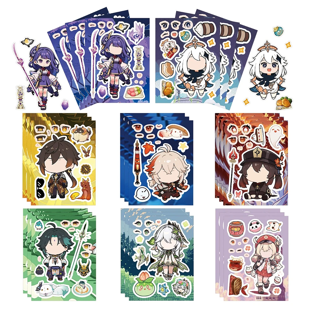 8/16sheets Cute Cartoon Genshin Impact Puzzle Stickers Make a Face Children DIY Assemble Jigsaw Decals Kids Party Game Toy Gift
8/16sheets Cute Cartoon Genshin Impact Puzzle Stickers Make a Face Children DIY Assemble Jigsaw Decals Kids Party Game Toy Gift