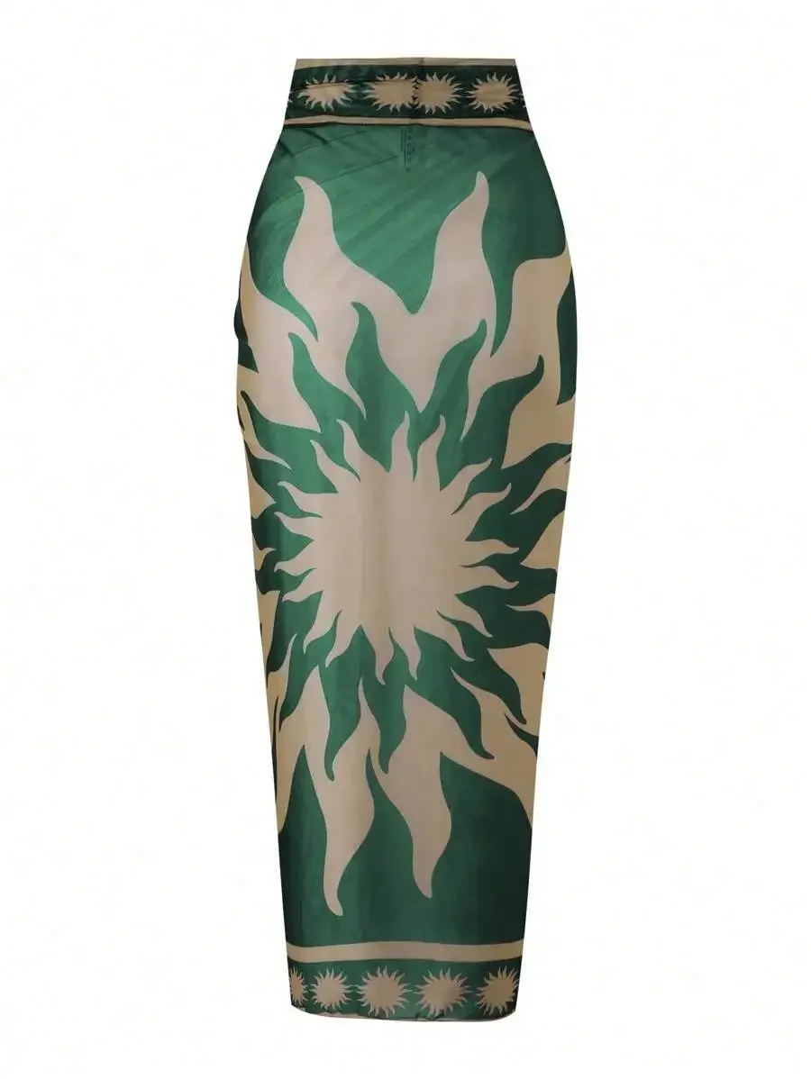 Green Printed Long Skirt Beach Vacation Swimwear Set For Women Summer
Green Printed Long Skirt Beach Vacation Swimwear Set For Women Summer