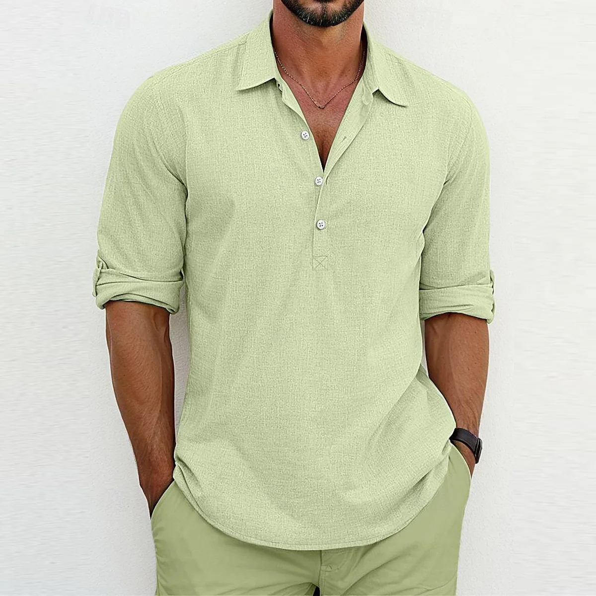 Men's Cotton Linen Summer Solid Half-Open Shirt Breathable Sweat-Absorbent Non-Iron Short-Sleeve Shirts And Blouses
Men's Cotton Linen Summer Solid Half-Open Shirt Breathable Sweat-Absorbent Non-Iron Short-Sleeve Shirts And Blouses