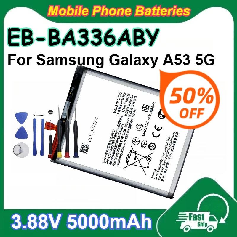 EB-BA336ABY 3.88V Rechargeable Lithium-ion Battery with Tools 5000mAh Capacity for Samsung Galaxy A53 5G Phone Batteries
EB-BA336ABY 3.88V Rechargeable Lithium-ion Battery with Tools 5000mAh Capacity for Samsung Galaxy A53 5G Phone Batteries