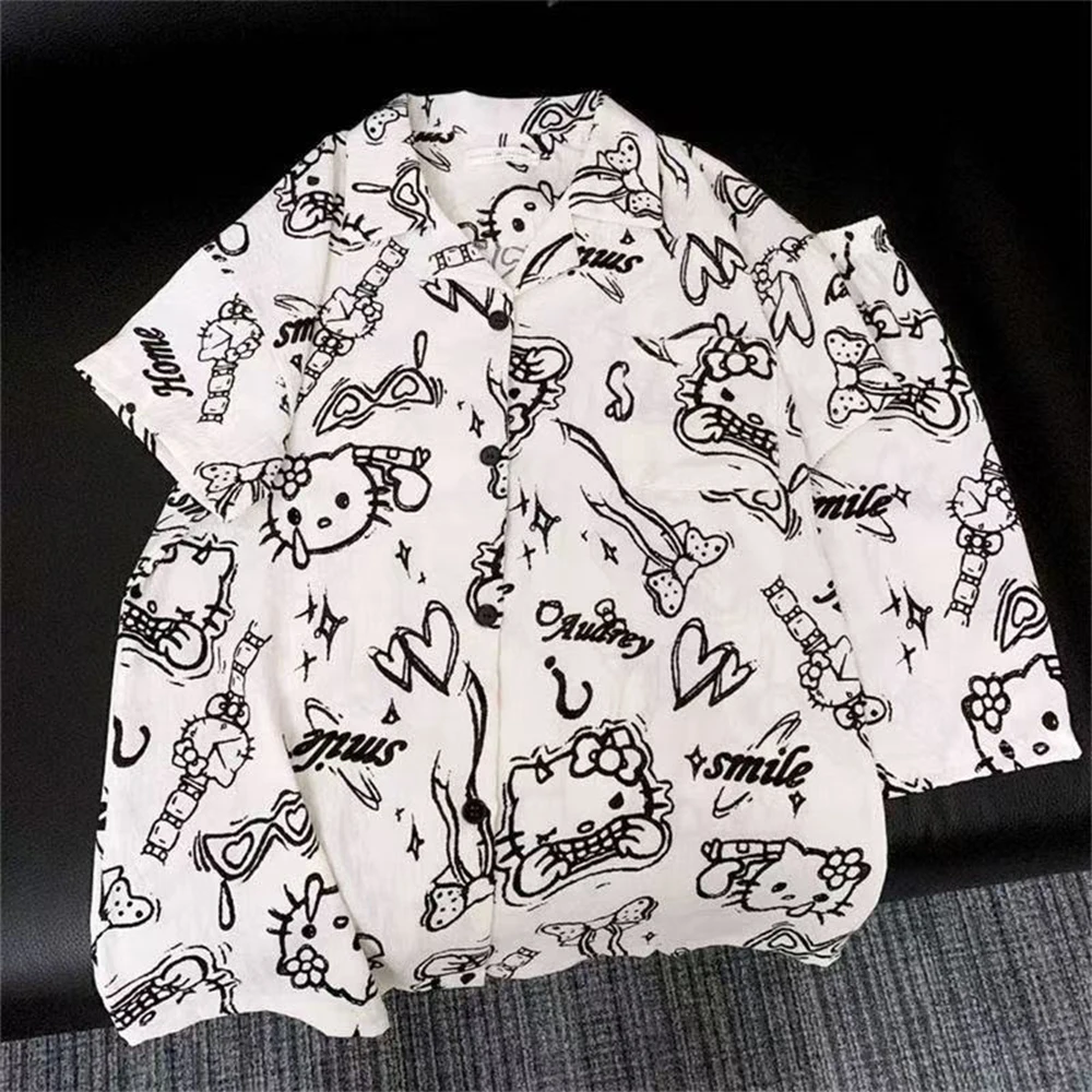 Hello Kitty Women's Pajamas Shirt Paired Cartoon Graffiti Print Y2K Aesthetic Fashion Casual Short Sleeve Girl Student Homewear
Hello Kitty Women's Pajamas Shirt Paired Cartoon Graffiti Print Y2K Aesthetic Fashion Casual Short Sleeve Girl Student Homewear