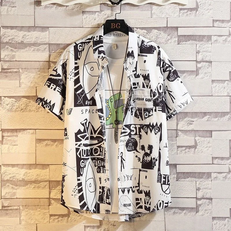 Cool Silk Short Sleeve Shirt Men's Summer Trendy Brand Korean Style Handsome Print Street Graffiti Personality Men's Shirt
Cool Silk Short Sleeve Shirt Men's Summer Trendy Brand Korean Style Handsome Print Street Graffiti Personality Men's Shirt