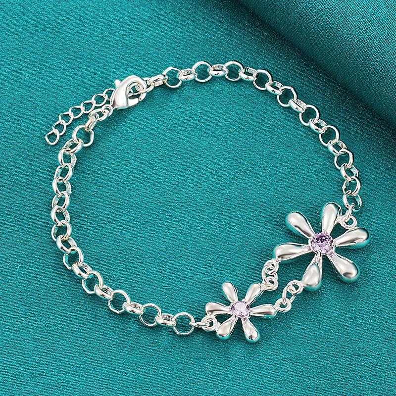 925 Sterling Silver AAA Zircon Purple/White Sun Flower Bracelet For Women Party Engagement Wedding Fashion Charm Jewelry
925 Sterling Silver AAA Zircon Purple/White Sun Flower Bracelet For Women Party Engagement Wedding Fashion Charm Jewelry
